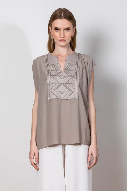 Crepe marocaine top with knitted details elephant