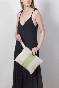Cotton striped cluch bag light beige-jade lime-lilac
