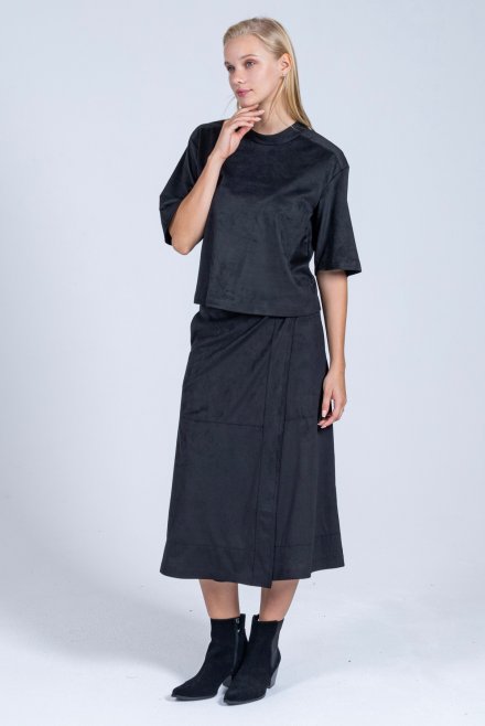 Faux suede wrap skirt black