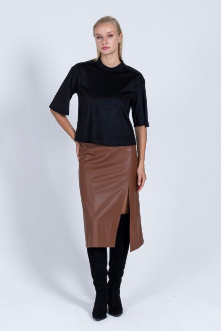 Faux leather midi skirt tabac