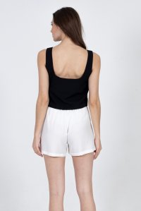 Stretch cropped sleeveless top with knitted details black