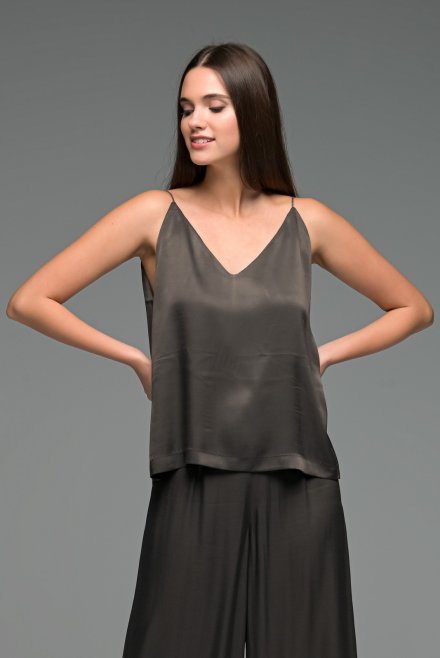 Satin camisole with knitted details