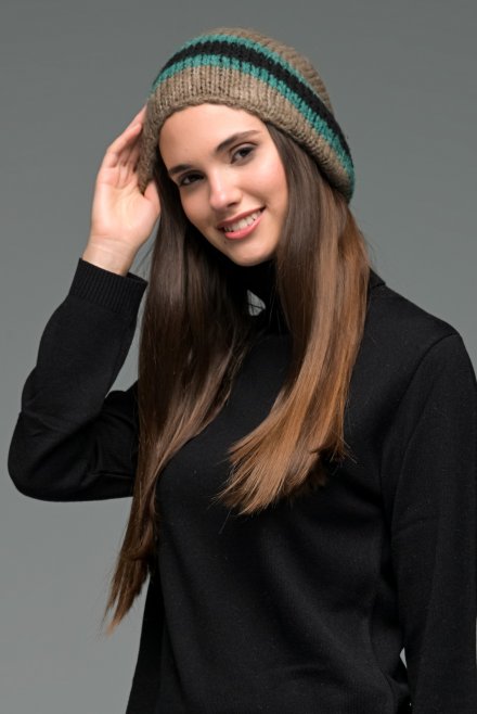 Mohair blend striped knit cap