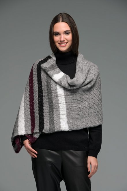 Mohair blend metallic knit striped wrap