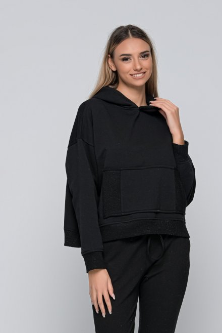 Cotton oversized cropped hoodie with knitted details