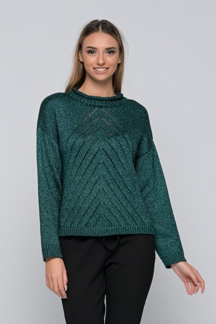 Metallic open-knit cropped sweater