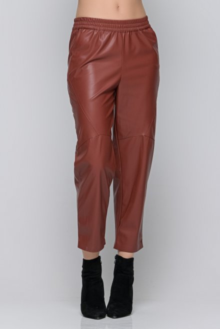 Faux leather cropped relaxed straight leg pants