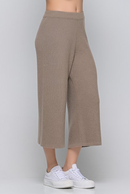 Cashmere blend ribbed cropped wide leg pants