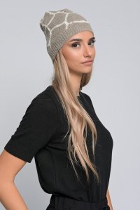 Two tone mohair blend knit cap light taupe-ivory