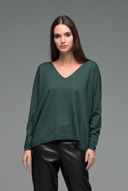 Cotton blend v-neck relaxed sweater