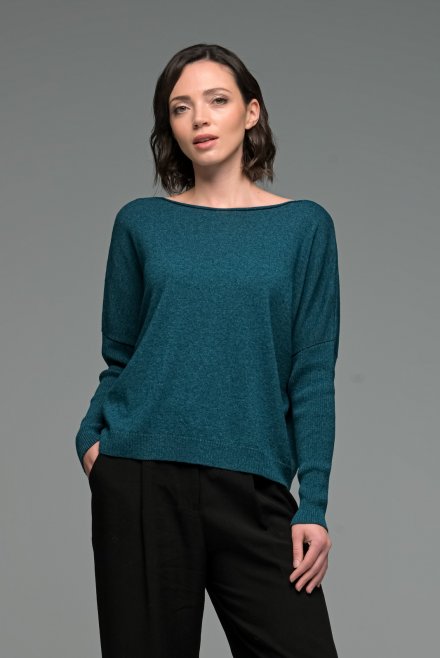 Cotton blend ribbed sleeved sweater