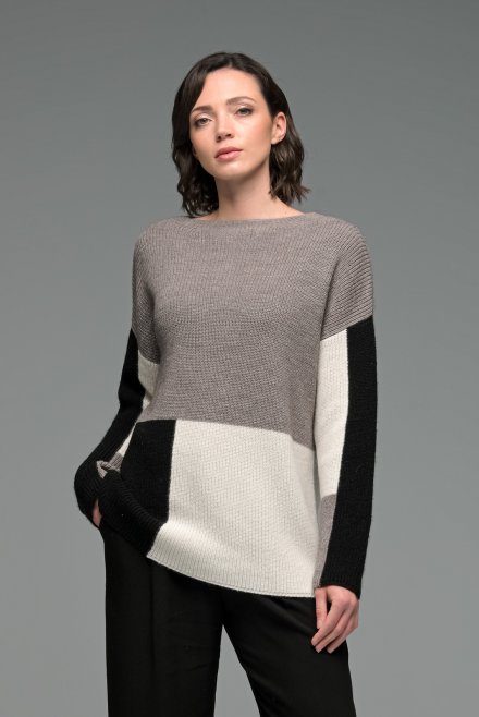 Color-block intarsia sweater