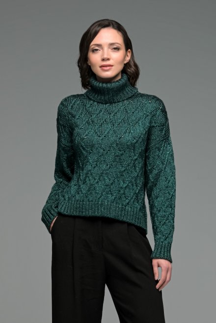 Metallic knit turtleneck cropped sweater