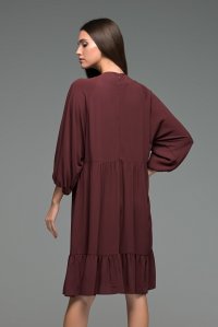 Crepe marocaine boho dress with knitted details dark purple