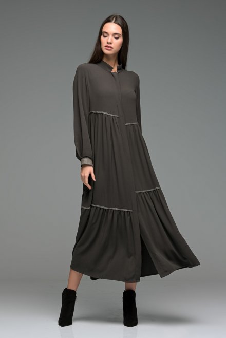 Crepe marocaine tiered shirt dress with knitted details