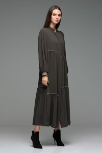 Crepe marocaine tiered shirt dress with knitted details dark grey