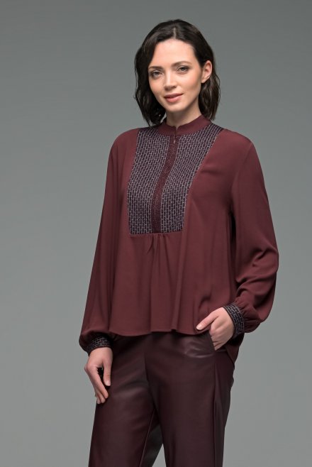 Crepe marocaine zipped blouse with knitted details
