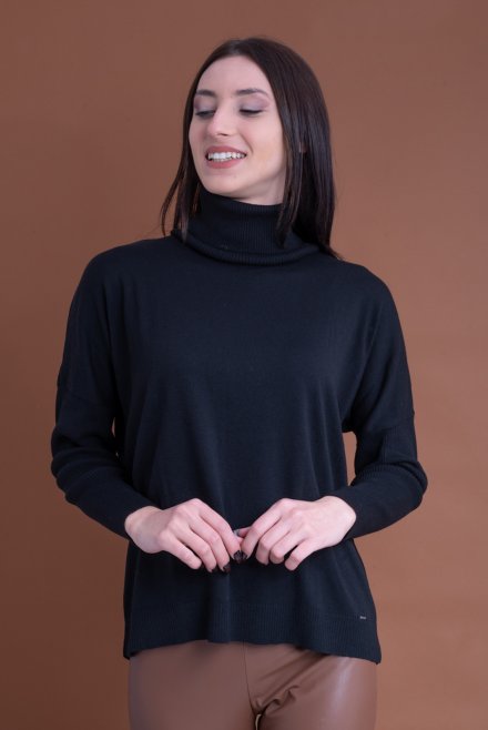 Cotton blend turtleneck relaxed sweater