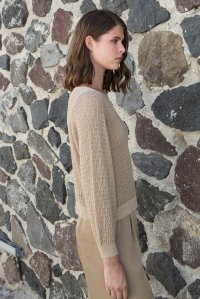 Lurex open knit sweater tan gold