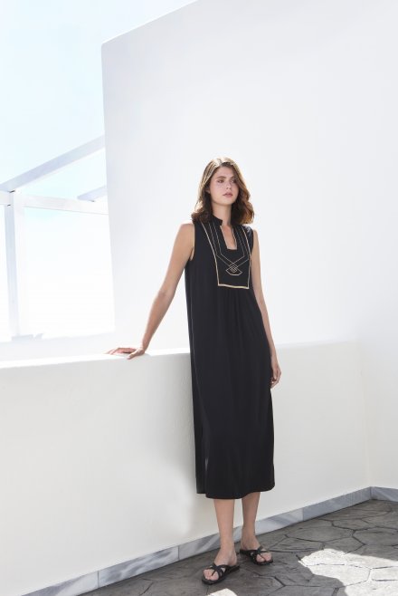 Crepe marocain sleeveless dress with knitted details black
