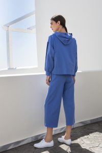 Cotton relaxed hoodie with knitted details atlantic blue