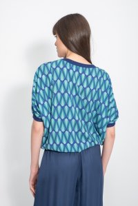 Geometric pattern sleeved top with knitted details atlantic blue-blue grass