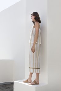 Stripped top with knitted details ivory-gold