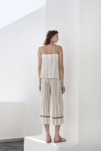 Stripped top with knitted details ivory-gold
