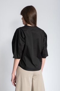 Poplin puffed sleeve blouse black