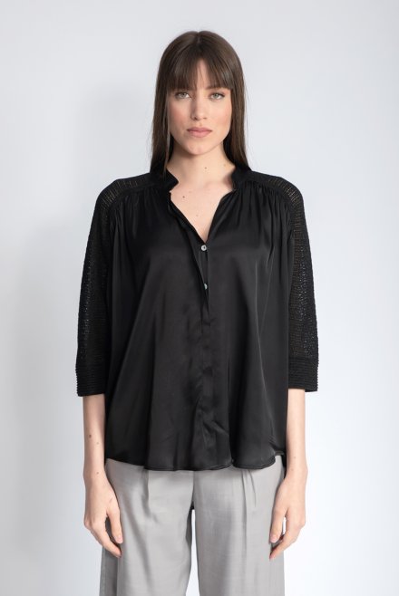 Oversized shirt with knitted details black