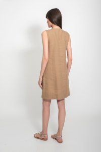Linen mini dress with knitted details tan