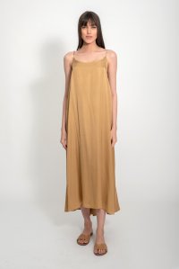 Satin midi dress with knitted details gold