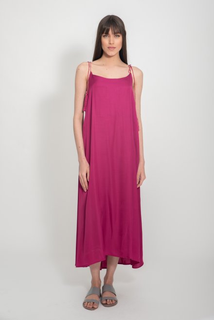 Satin midi dress with knitted details orchid flower