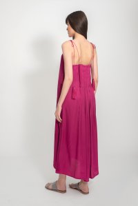 Satin midi dress with knitted details orchid flower