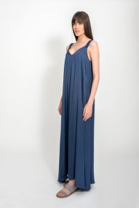 Σατινέ maxi φόρεμα με χειροποίητες πλεκτές λεπτομέρειες midnight blue