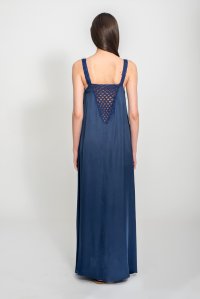 Satin maxi dress with handmade knitted details midnight blue