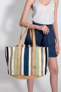 Cotton woven bag-multicoloured midnight blue-opal-beige