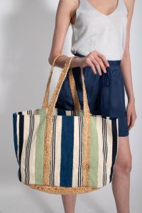 Cotton woven bag-multicoloured midnight blue-opal-beige
