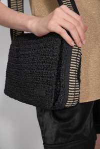 Cotton woven shoulder bag black