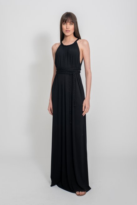Grecian maxi dress with knitted details black