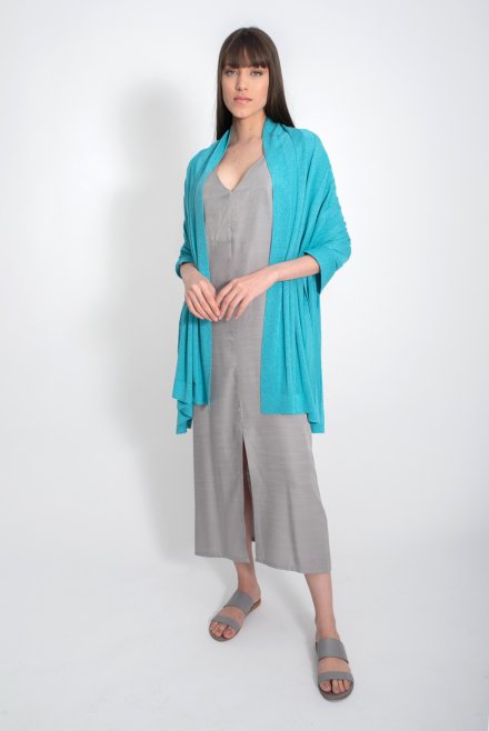 Lurex ribbed knitted wrap blue turquoise