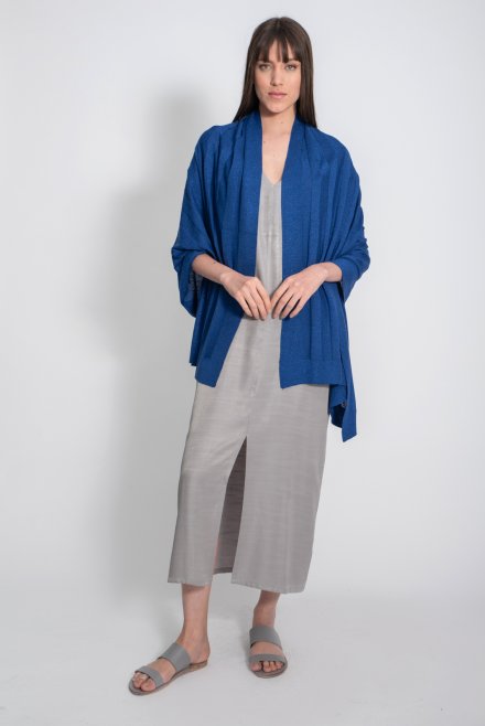 Lurex ribbed knitted wrap atlantic blue
