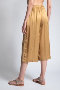 Satin cropped wide leg pants with knitted details gold