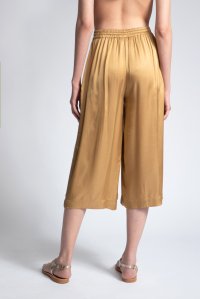 Satin cropped wide leg pants with knitted details gold