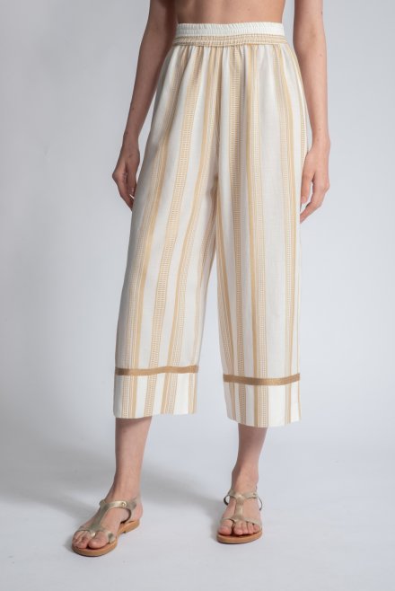 Stripped cropped wide leg pants ivory-gold