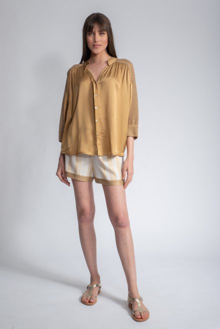 Stripped  shorts with knitted details ivory-gold