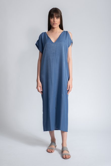 V-neck sleeved cutout dress indigo