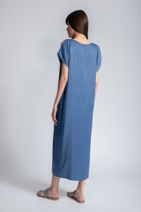 Cut-out φόρεμα με κοντά μανίκια και V indigo