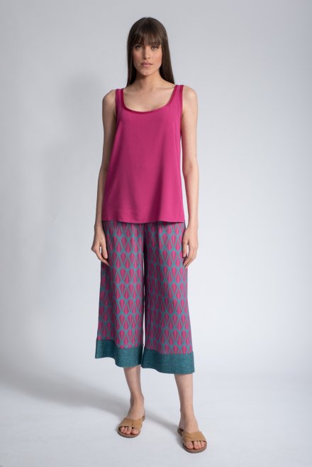 Crepe marocain tank top with knitted details orchid flower