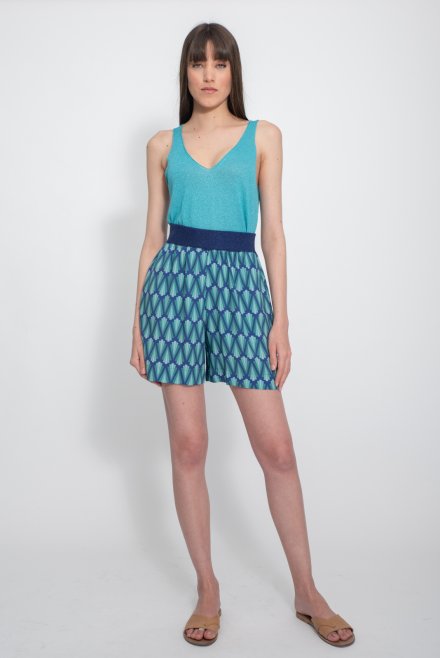 Geometric pattern shorts with knitted details atlantic blue-blue grass
